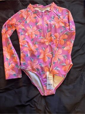 OshKosh B'gosh Pink Floral Long-Sleeve One-Piece Swimsuit